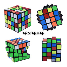 Load image into Gallery viewer, JoyTown Speed Cube Set of 4 Bundle Pack, 2x2 3x3 4x4 5x5 Puzzle Cube, Speedcubing with Bonus Four Stands and Screwdirver Black